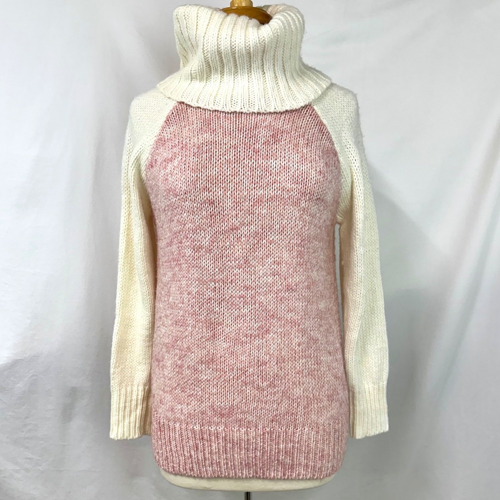 MODCLOTH Wool Cream Pink Marled Chunky Knit Turtleneck Tunic‎ Sweater Women's M